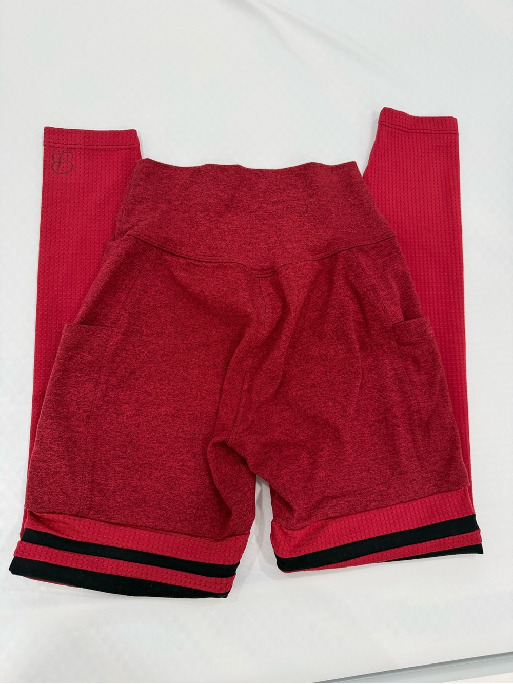 Bombshell Sportswear Red High-Waist Leggings with Attached Shorts
